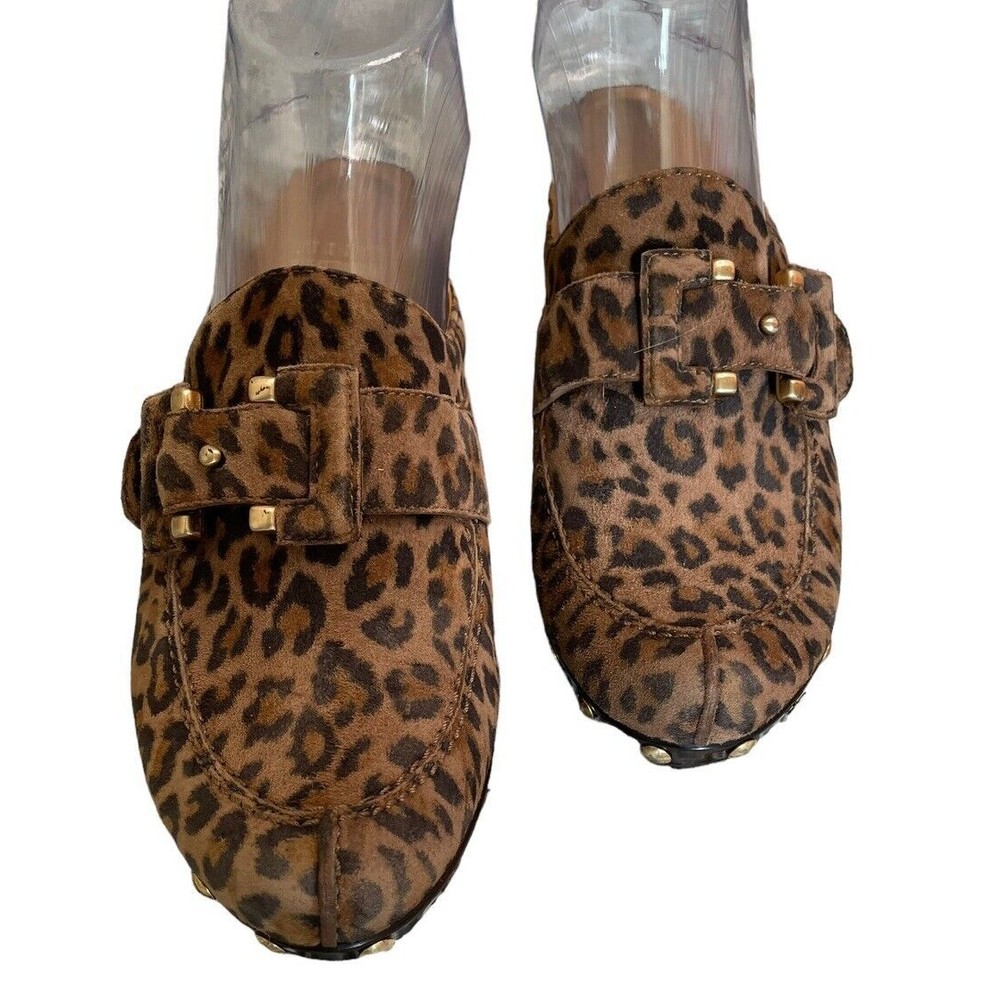 Stuart Weitzman Leopard Print Studded Clogs Black… - image 2